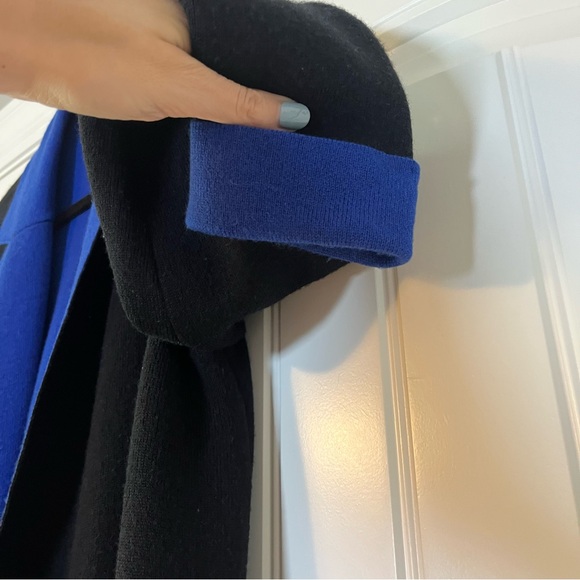 Talbots Black Blue Pure Merino Wool Open Front Cardigan Size Medium Long Sleeve - Picture 3 of 6